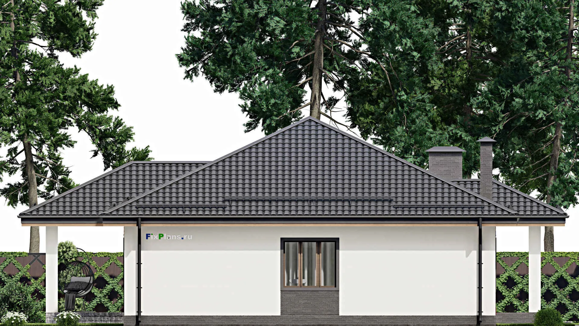 F-4427 - Проект одноэтажного дома 13 на 16, площадью 180 м² с террасой и 4 спальнями