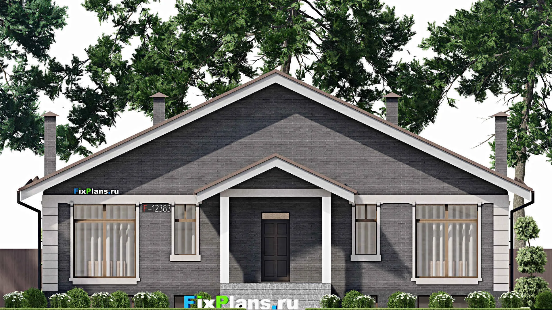 F-12383 - Проект одноэтажного дома 14 на 16, площадью 320 м² с террасой, цокольным этажом и 4 спальнями