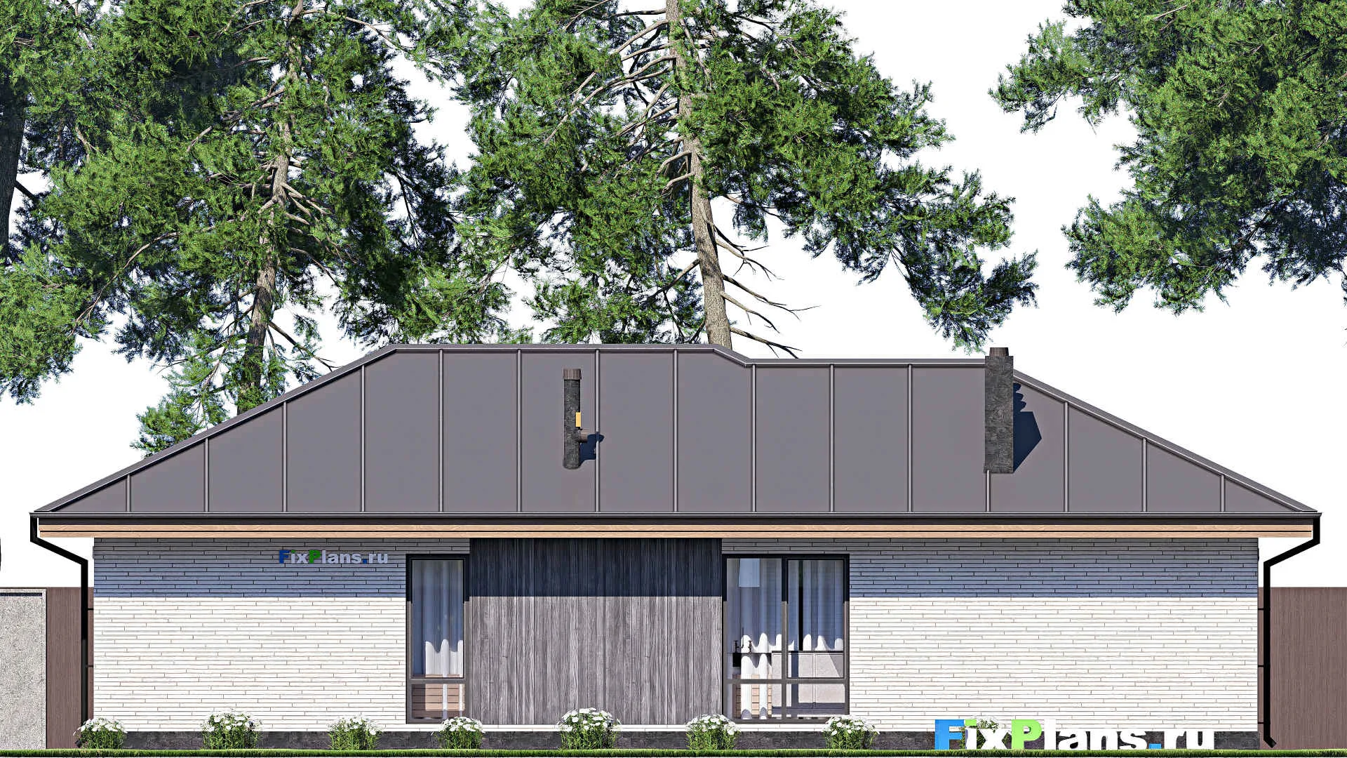 F-18089 - План одноэтажного дома 11 на 17, площадью 120 м² с террасой и 2 спальнями