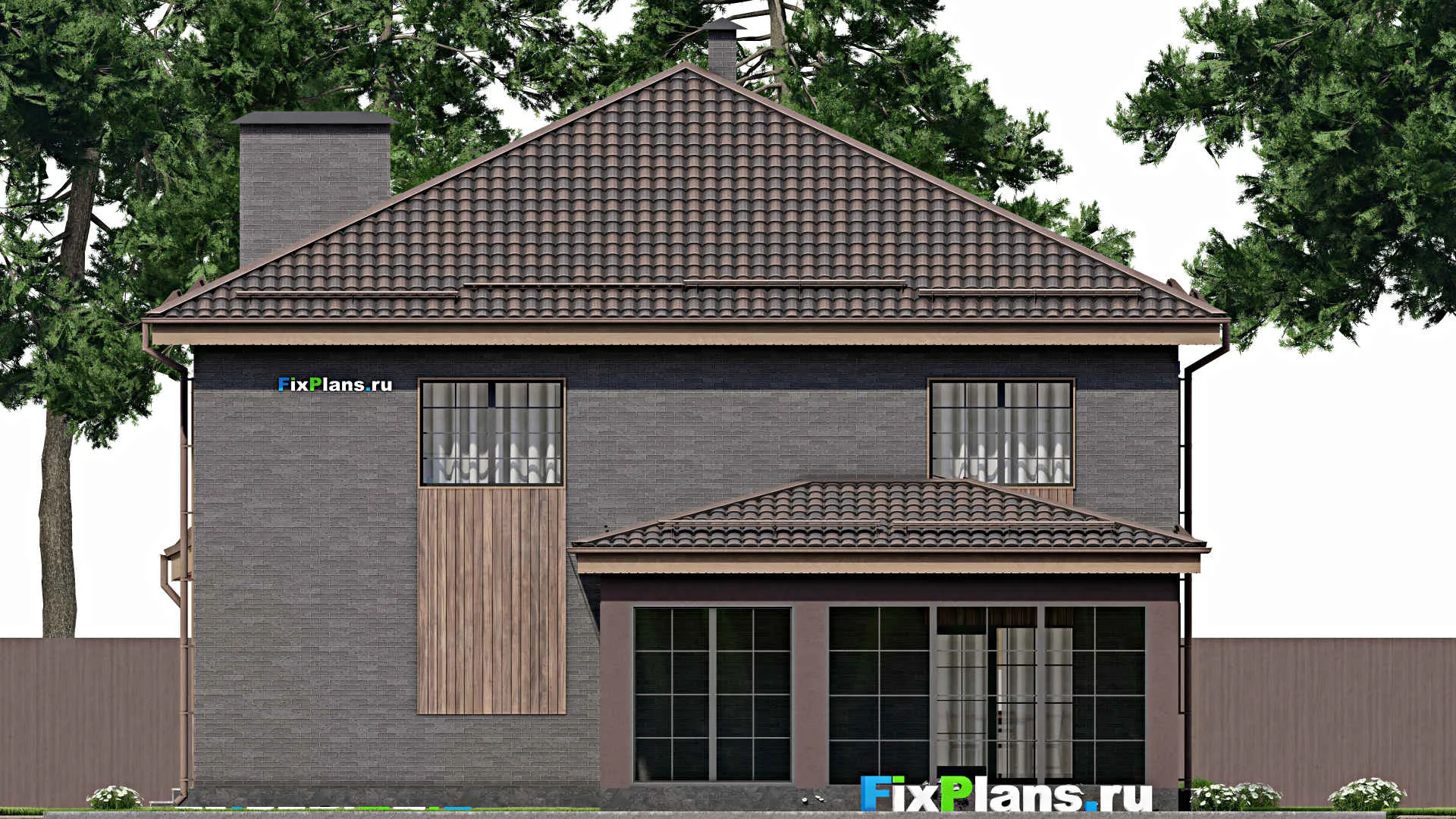 F-8288 - Проект двухэтажного дома 14 на 22, площадью 320 м² с террасой, гаражом на 1 машину и 5 спальнями