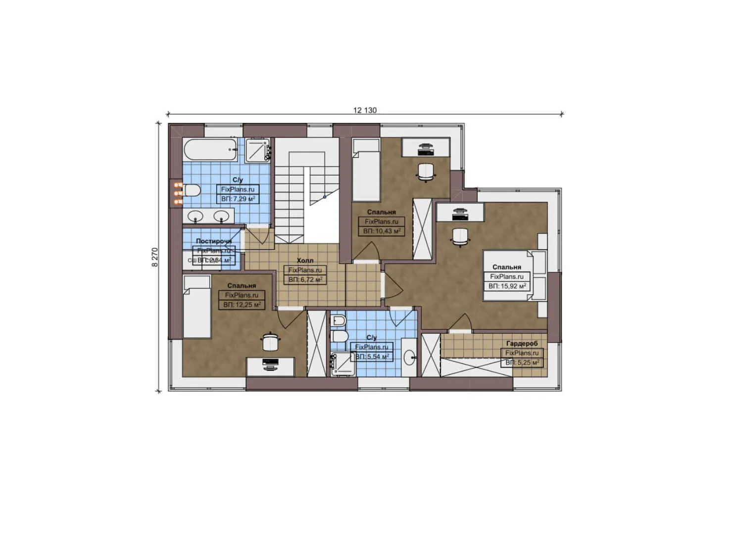 F-10241 - Планы двухэтажного дома 14 на 17, площадью 220 м² с террасой, гаражом на 1 машину и 3 спальнями