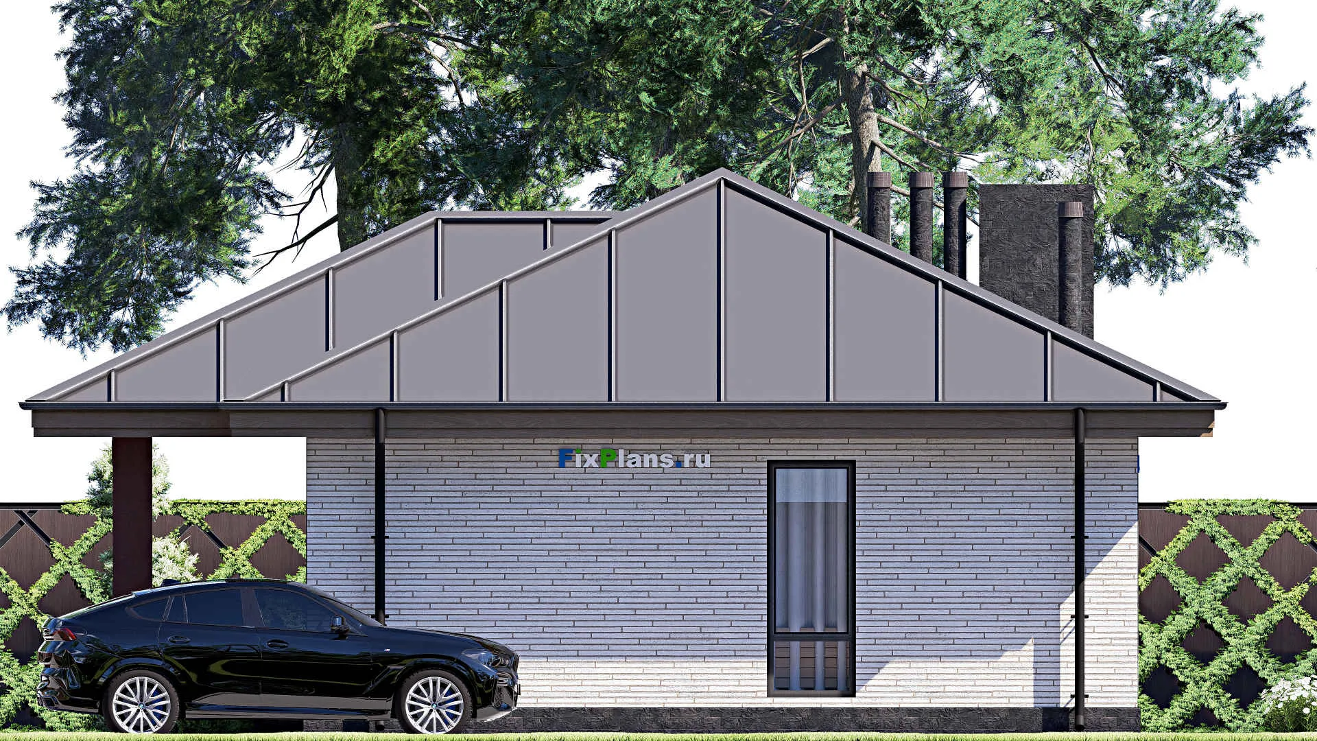 F-18089 - План одноэтажного дома 11 на 17, площадью 120 м² с террасой и 2 спальнями