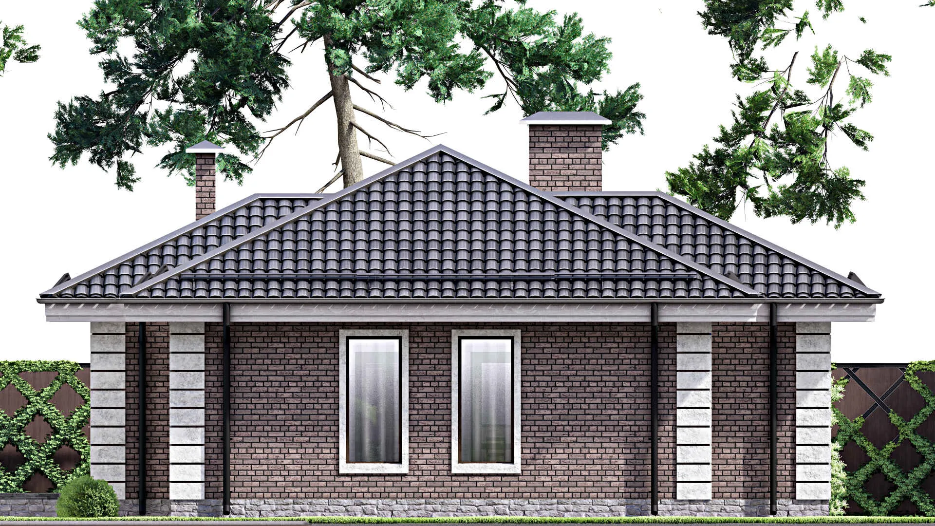 F-14021 - План одноэтажного дома 13 на 15, площадью 110 м² с террасой, баней и 3 спальнями