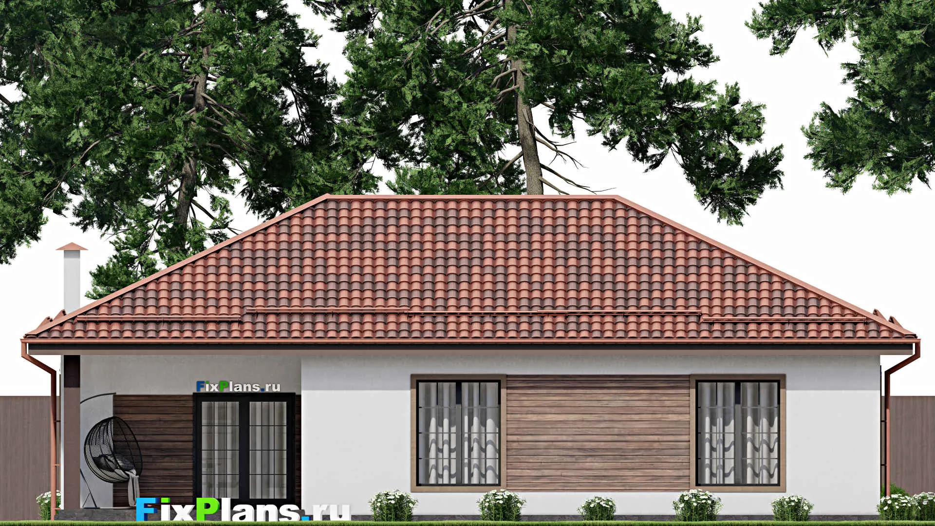 F-8432 - Проект одноэтажного дома 12 на 15, площадью 140 м² с террасой и 3 спальнями