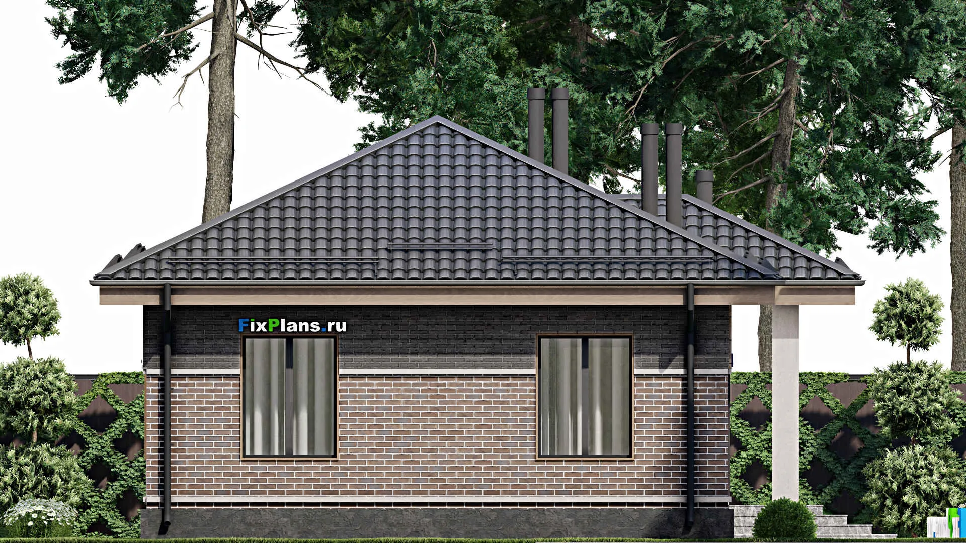 F-6875 - Проект одноэтажного дома 9 на 19, площадью 150 м² с террасой и 3 спальнями