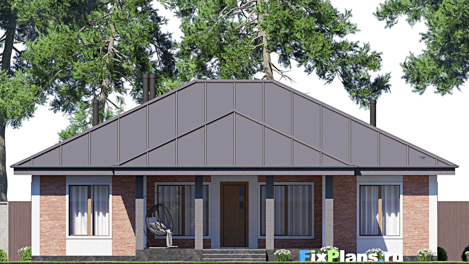 F-18647 - Проект одноэтажного дома 16 на 16, площадью 170 м² с террасой и 4 спальнями