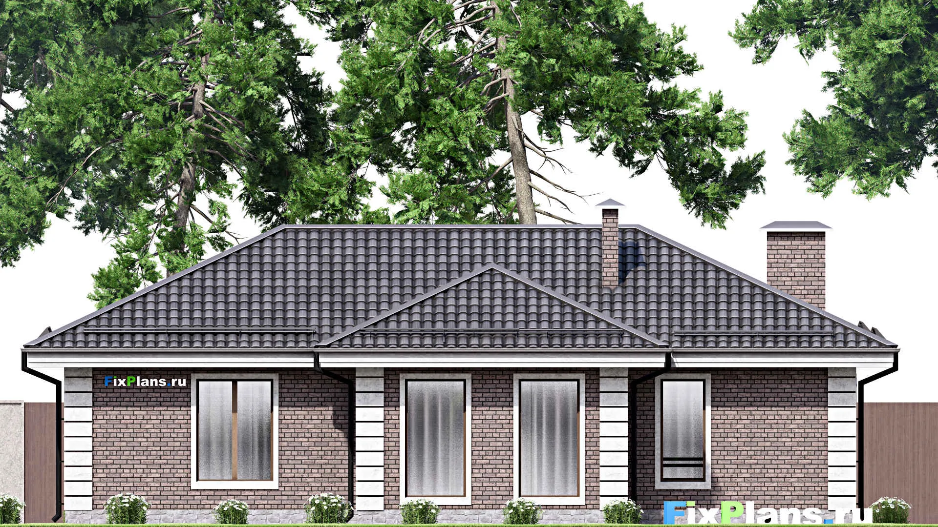 F-14021 - План одноэтажного дома 13 на 15, площадью 110 м² с террасой, баней и 3 спальнями