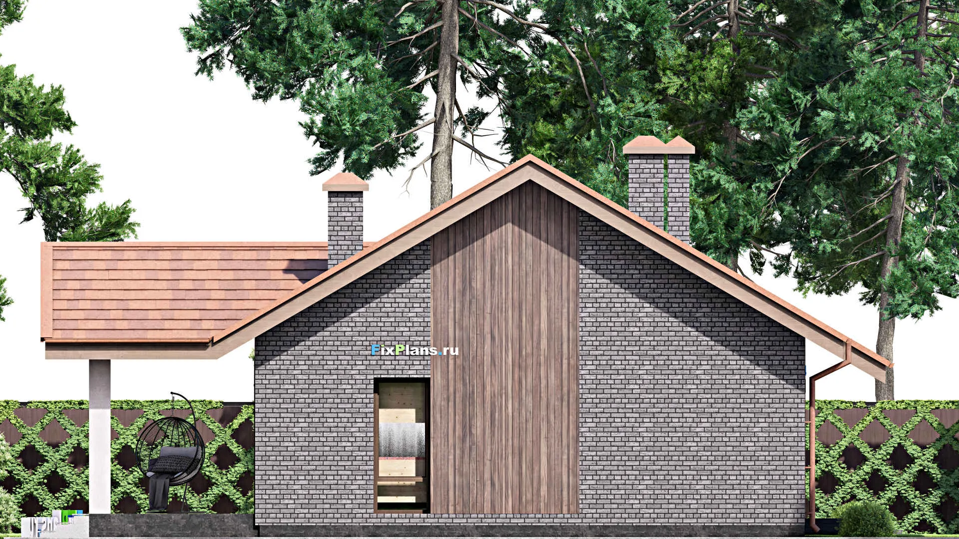 F-14390 - План одноэтажного дома 14 на 16, площадью 130 м² с террасой и 3 спальнями