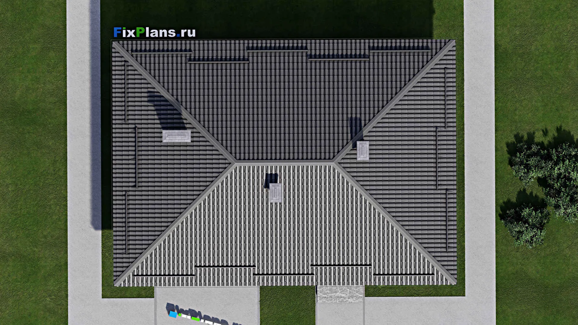 F-3590 - Проект одноэтажного дома 11 на 16, площадью 130 м² с гаражом на 2 машины и 2 спальнями