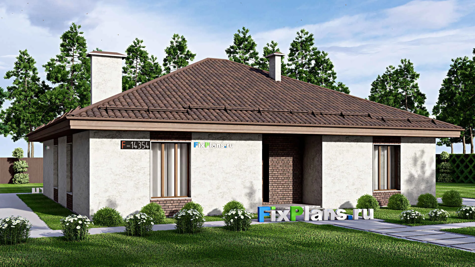 F-14354 - Проект одноэтажного дома 15 на 16, площадью 170 м² с террасой и 3 спальнями