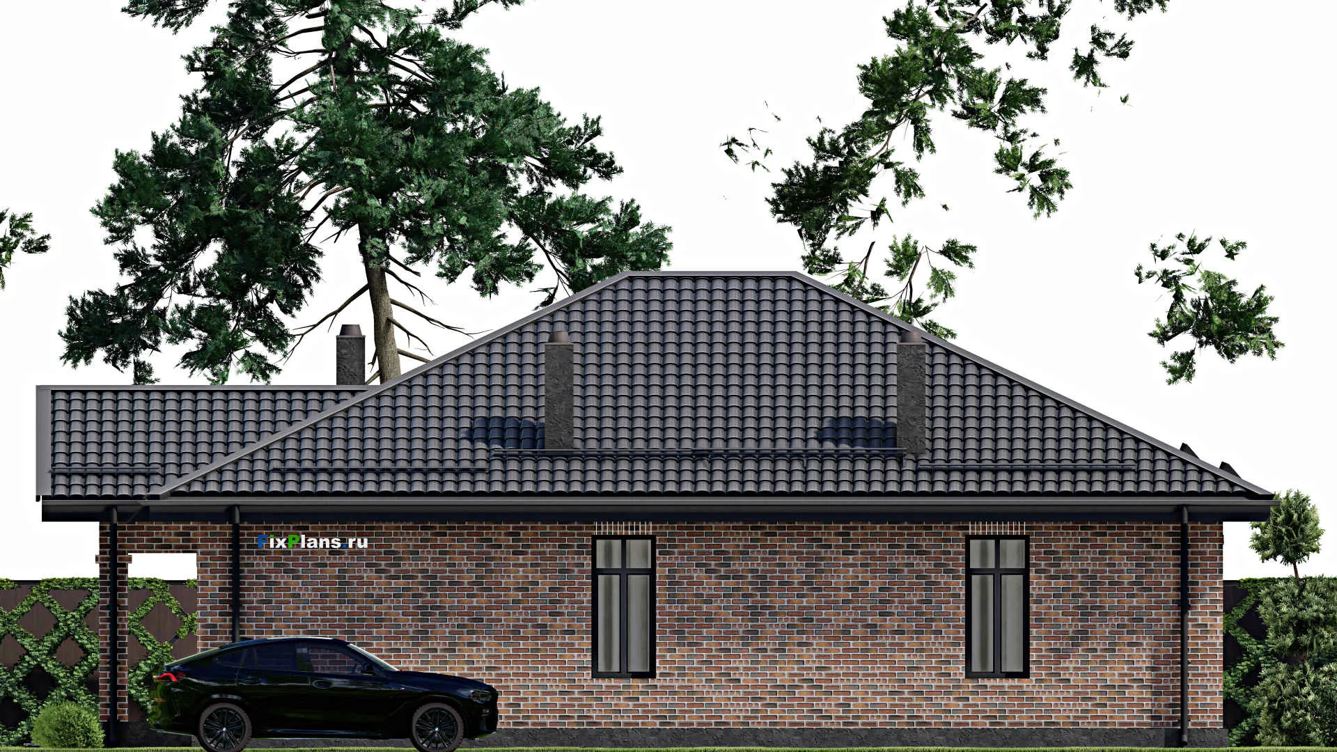 F-2879 - Проект одноэтажного дома 12 на 15, площадью 140 м² с террасой, баней и 2 спальнями