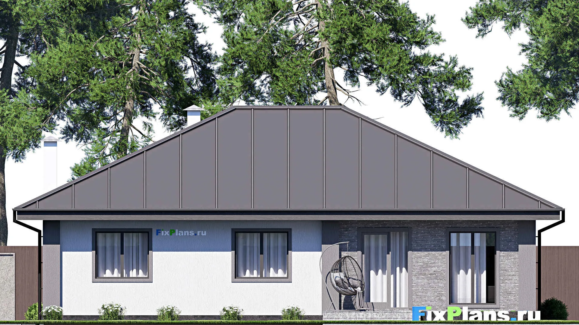 F-17918 - Проект одноэтажного дома 15 на 16, площадью 170 м² с террасой и 3 спальнями