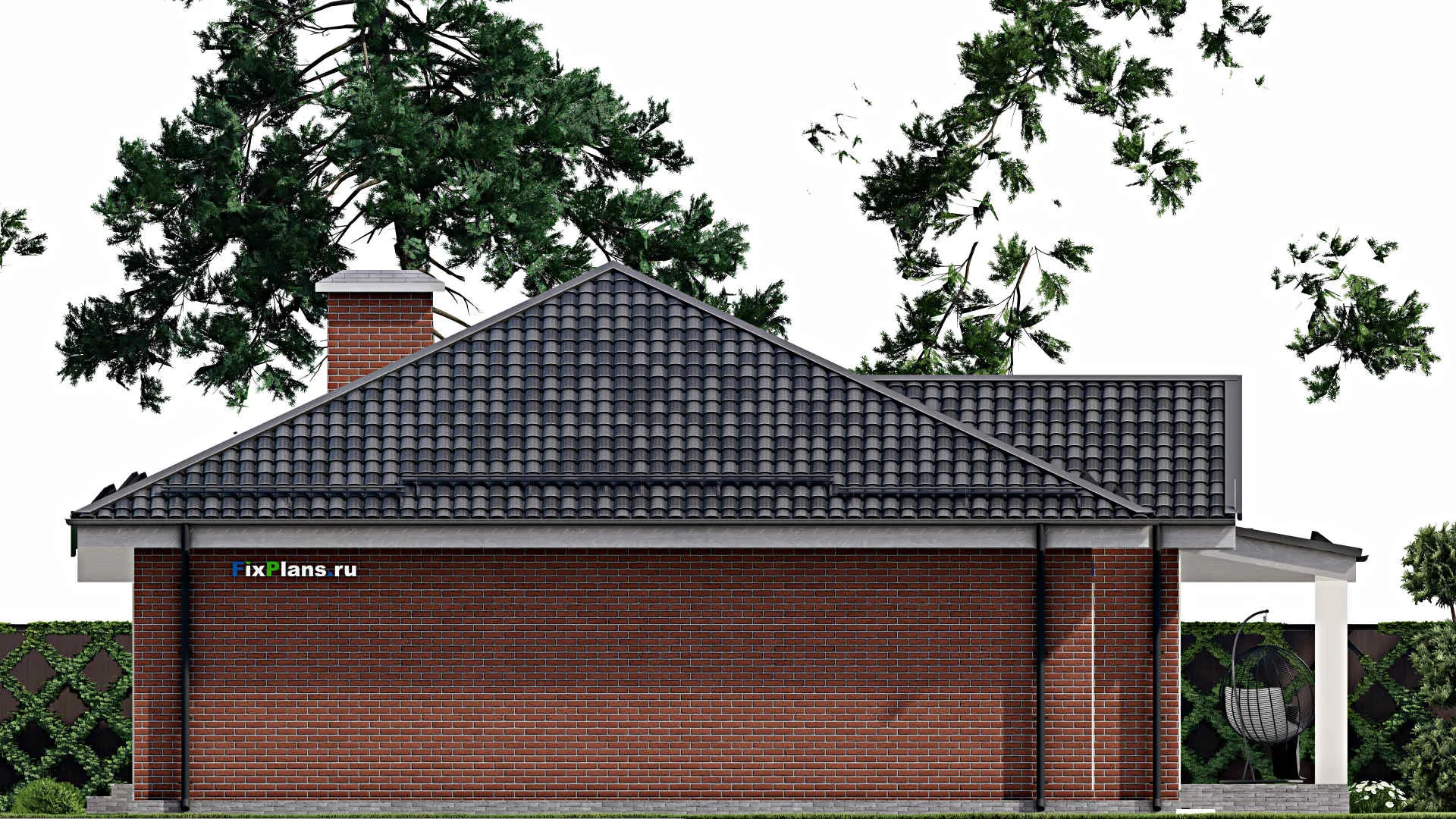 F-5885 - Проект одноэтажного дома 13 на 17, площадью 220 м² с террасой и 3 спальнями