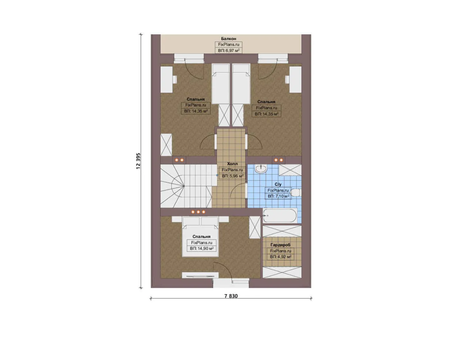 F-16208 - Планы дома с мансардой 13 на 14, площадью 180 м² с балконом, гаражом на 1 машину и 3 спальнями
