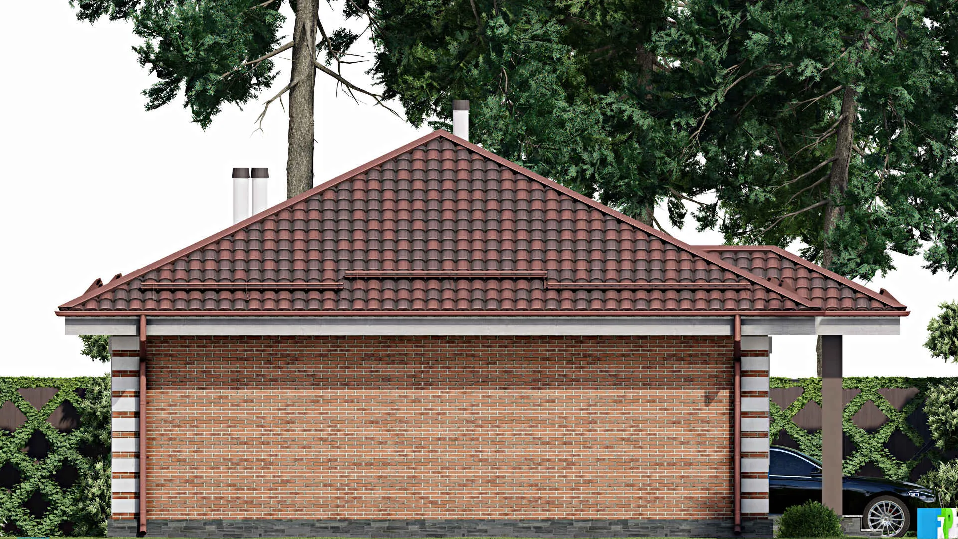 F-9737 - Проект одноэтажного дома 11 на 13, площадью 100 м² с 3 спальнями