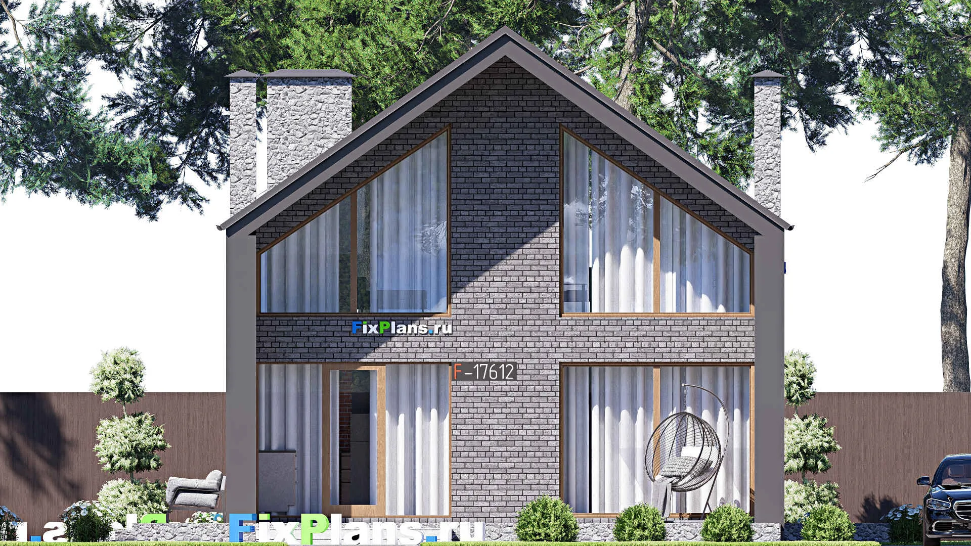 F-17612 - Проект дома с мансардой 12 на 15, площадью 190 м² с террасой и 1 спальнями