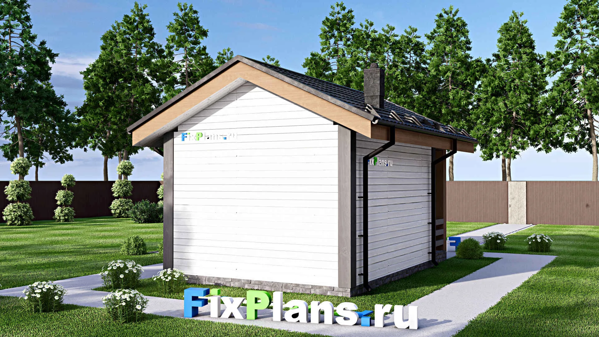 F-15632 - Проект бани 5 на 8, площадью 30 м² с терассой